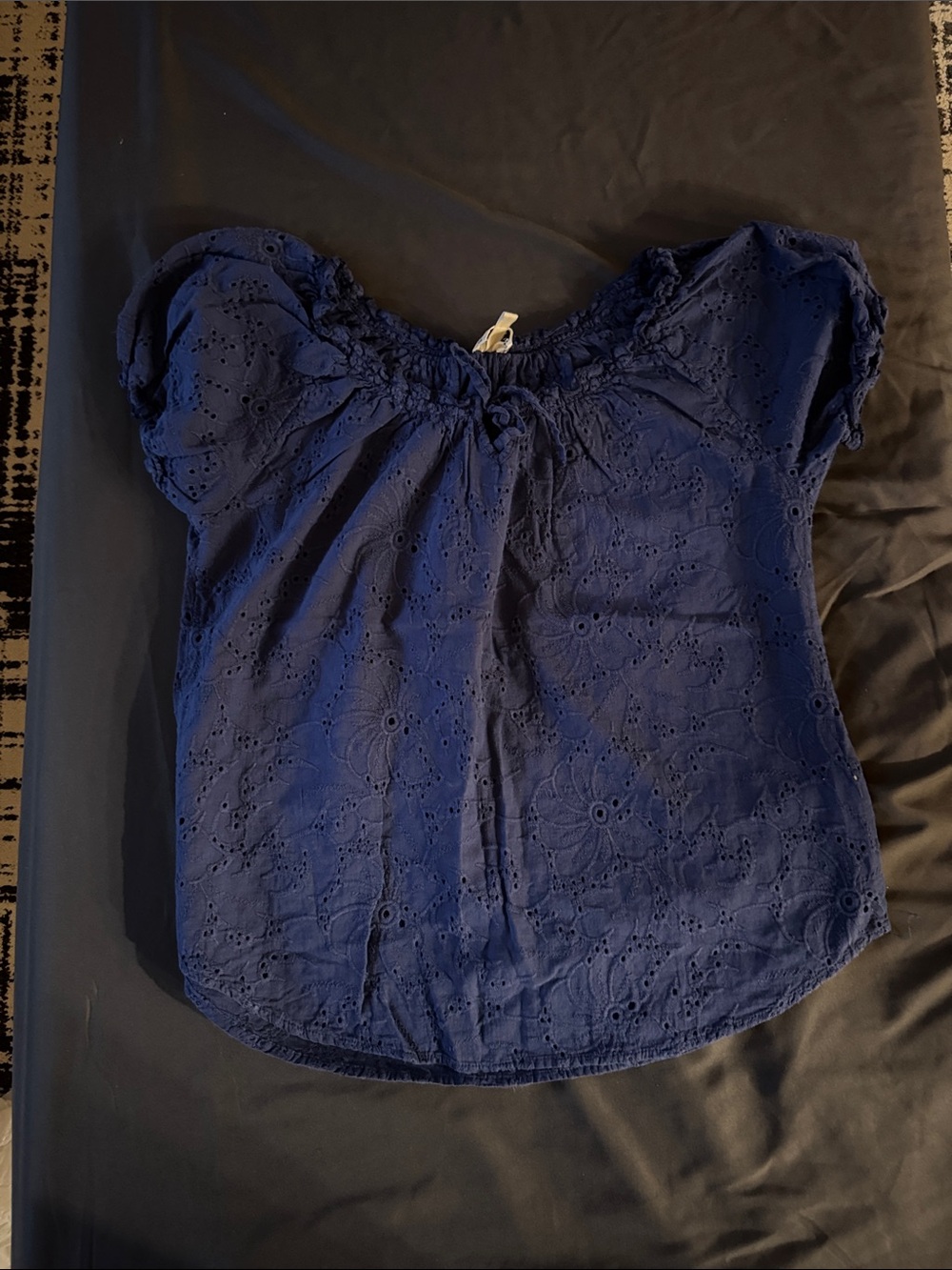 grand & greene Navy Eyelet Off-Shoulder Blouse